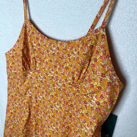 Wild Fable Sleeveless Floral Woven Bodycon Mini Dress Square Neck Cutout Orange - Picture 3 of 15